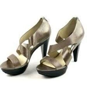 Michael Kors 9 Elena Platform Sandals Gold Metallic Leather Cocktail Eveningwear